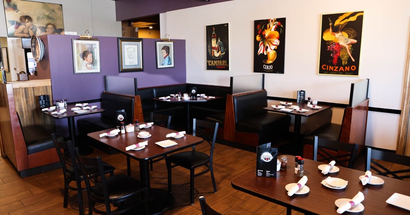 Interior, dining area, tables ready for guests