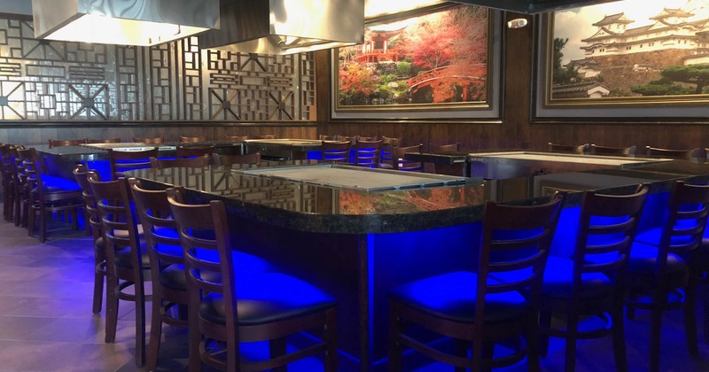 Interior, sushi bar table, chairs