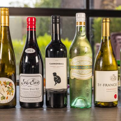 Selection of bottled wines.