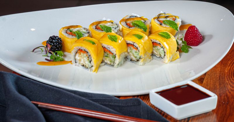 Yellow sushi lined up