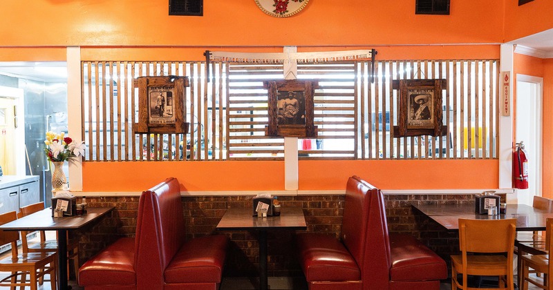 Interior dining area, tables, chairs and upholstered seating