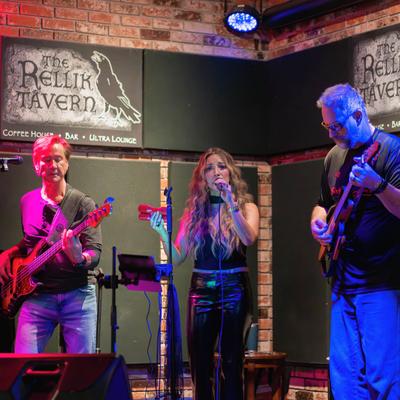 A band performing inside.