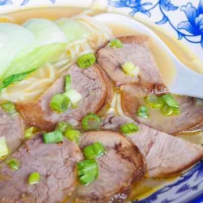 Beef noodle soup, close-up.