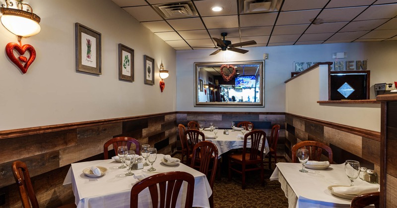 Dining area with set tables