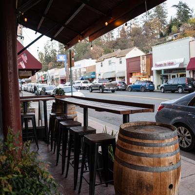 The covered patio in front of the venue.