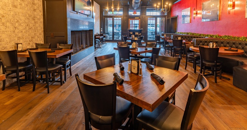 Interior, table set for guests in dining area