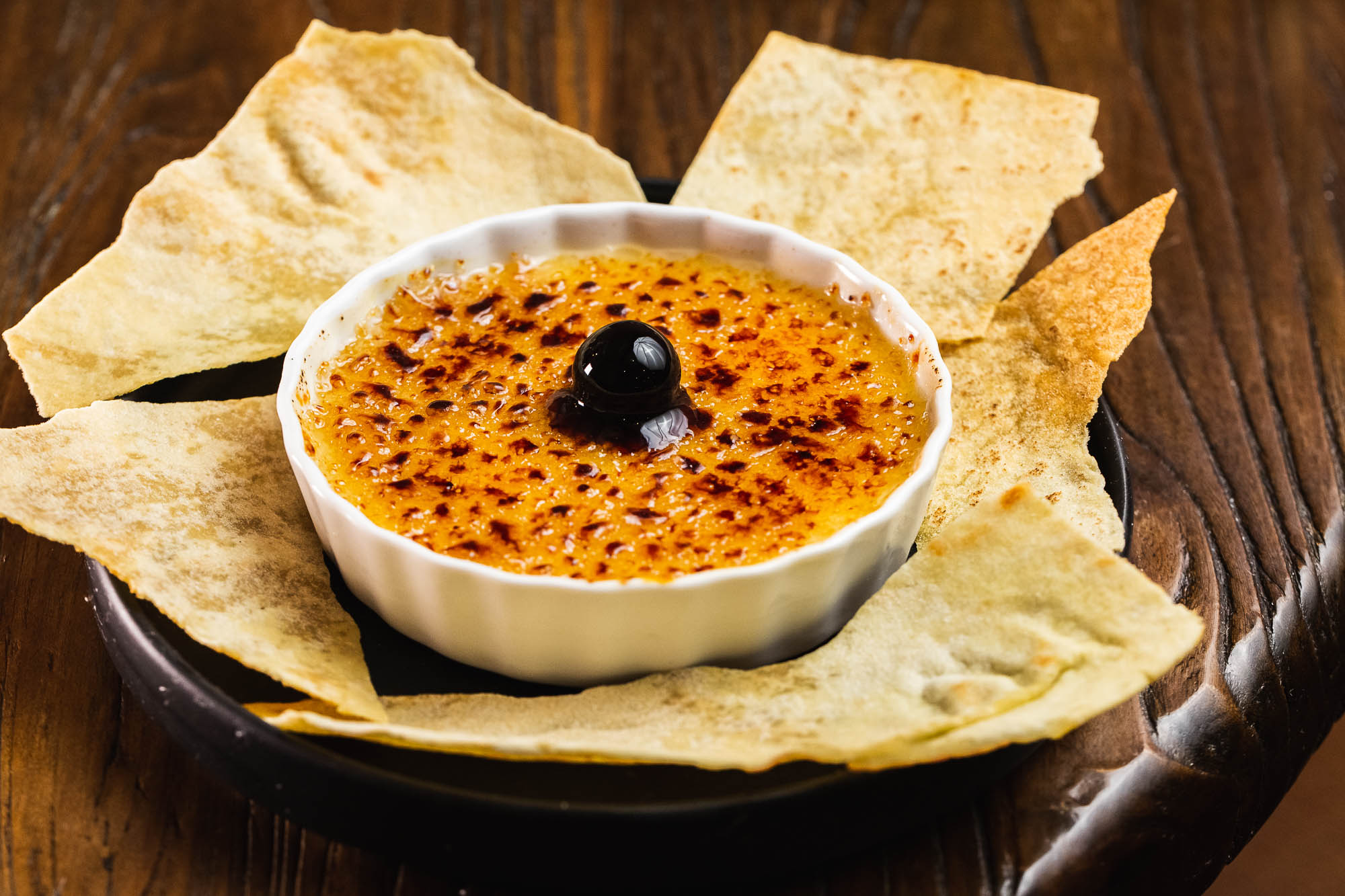 Creme Brulee served with chips