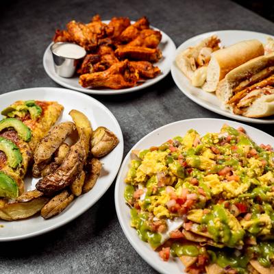 Assorted food dishes.