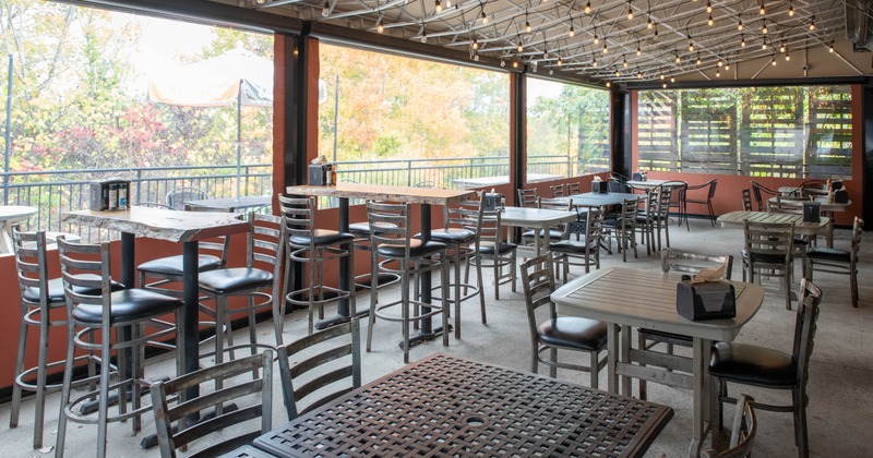 Interior, tables and stools