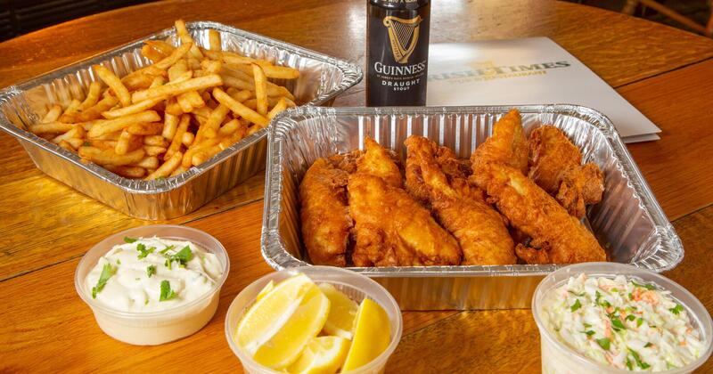 Fried chicken, fires, dips and a guiness