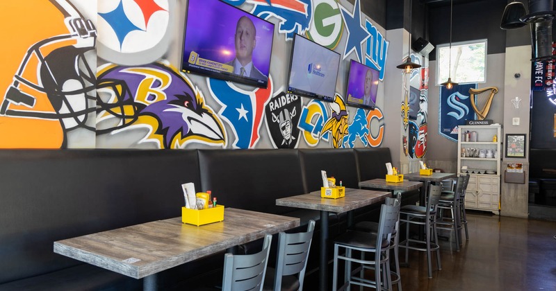 Interior, dining area, banquette seating