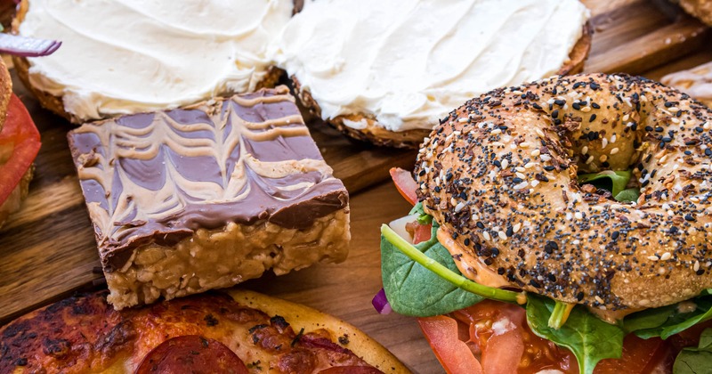 Assorted food items, top view