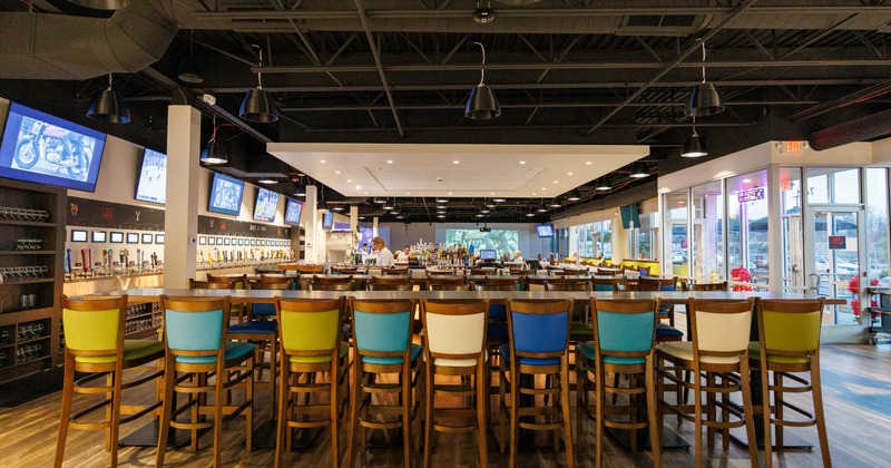 Interior, seating area with tables and chairs
