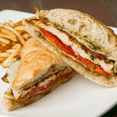 Herbed Chicken Panini served with fries.