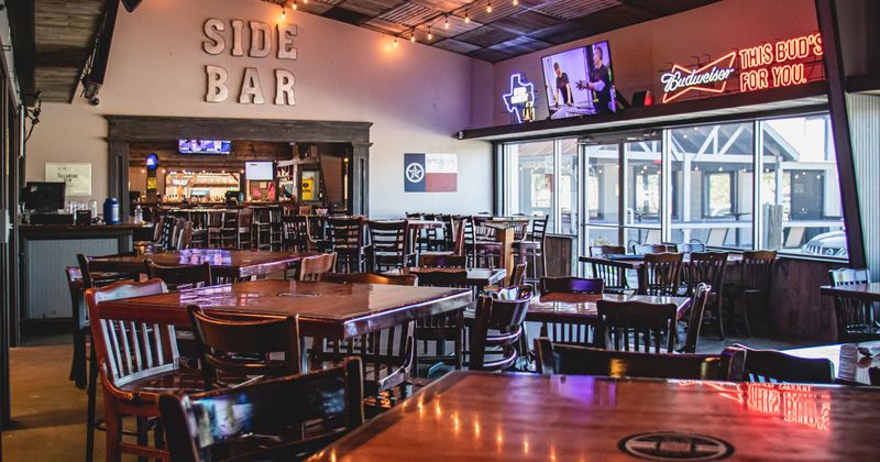 Interior, dining area, entrance to the Side Bar