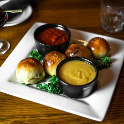 Bocce Rolls served with dipping sauces.