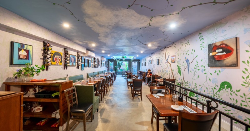 Interior, tables and chairs lined up