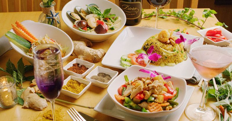 Various dishes and seasonings on the table
