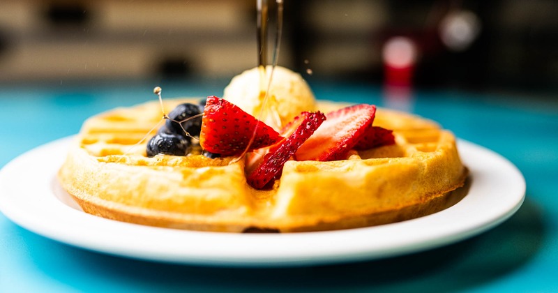 Waffle topped with berries