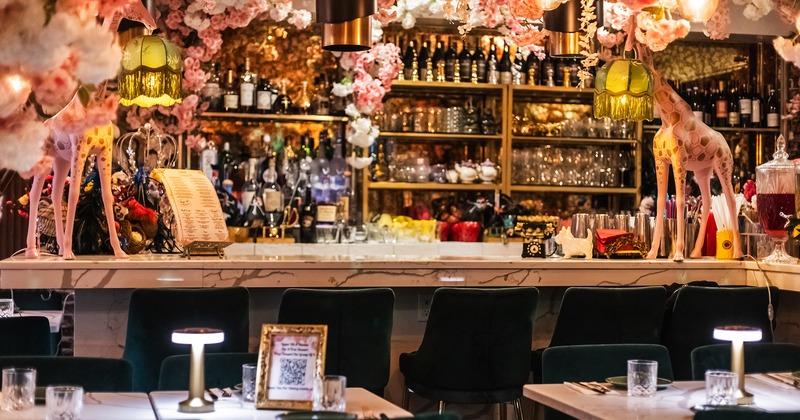 Dining tables near the bar
