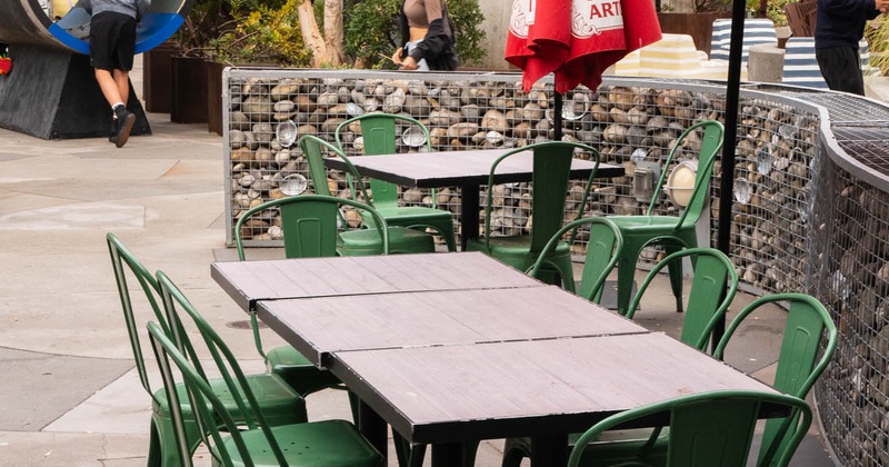 Exterior, tables and chairs lined up