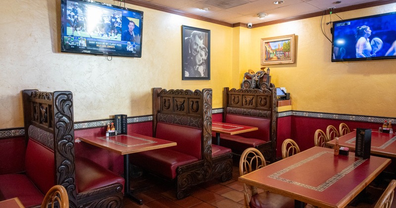 Interior, restaurant booths, chairs and tables