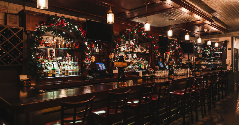 Bar area decorated with Christmas details
