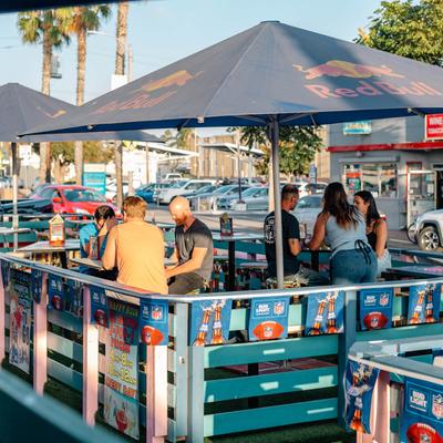 Street patio with guests dining