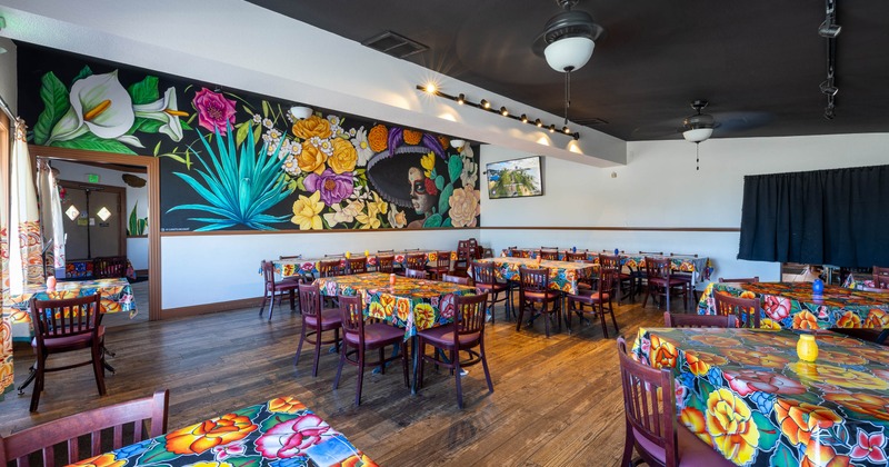 Interior, colorful dining area