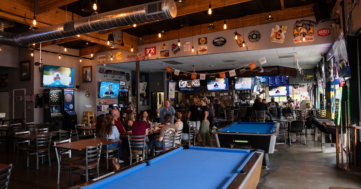 Interior, seating area with pool tables