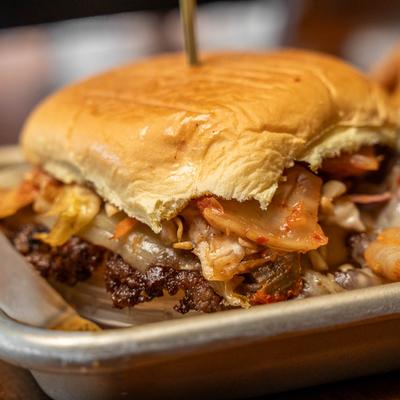 Korean BBQ Burger, close up.