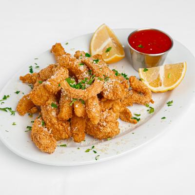Fried calamari strips.