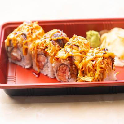Shrimp and spicy tuna sushi rolls.