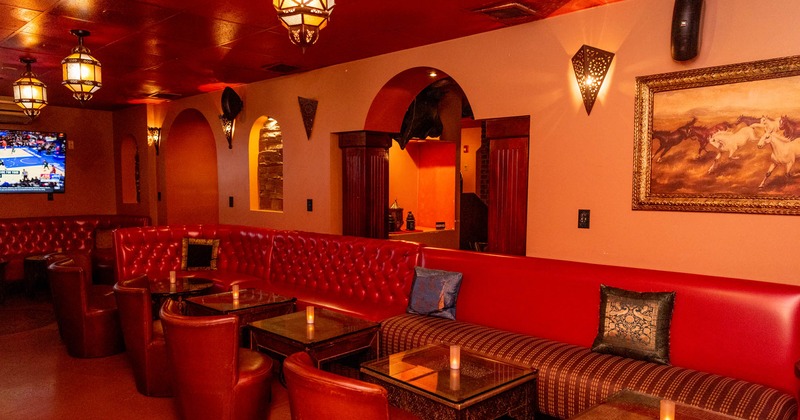 Booth and chairs, seating area