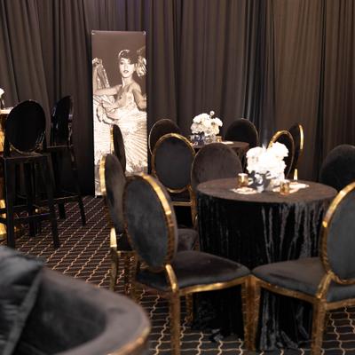 Black and gold dining tables.