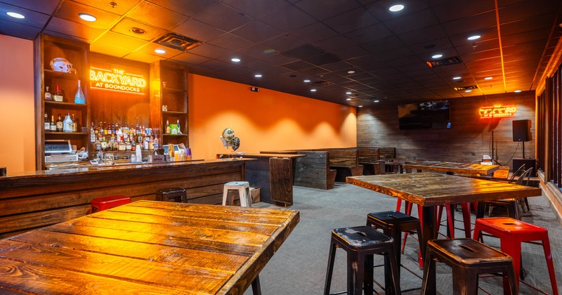 Interior, tables and chairs ready for guests