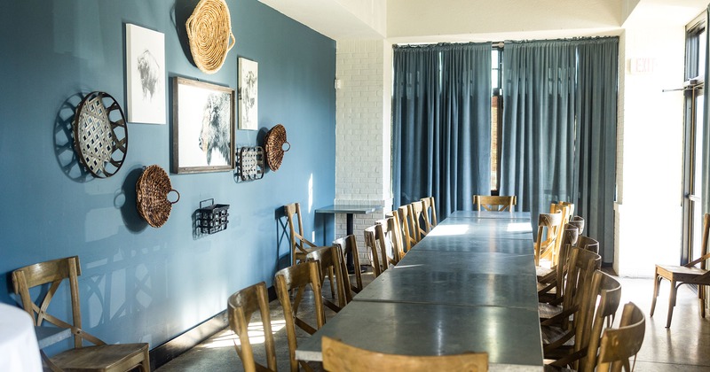 Interior, seating area with long table