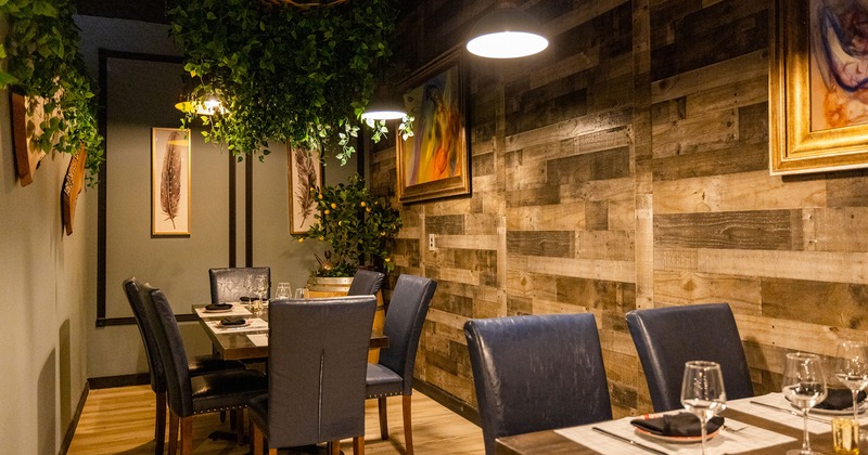 Interior, dining room with tables and accessories