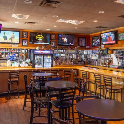 Seating and bar areas.