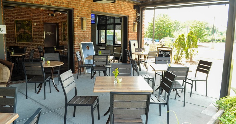 Exterior, roof covered seating area