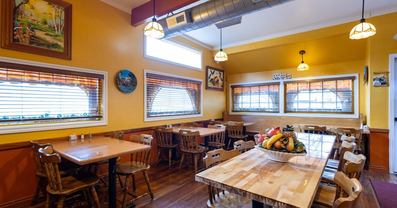 Diner area, tables and chairs