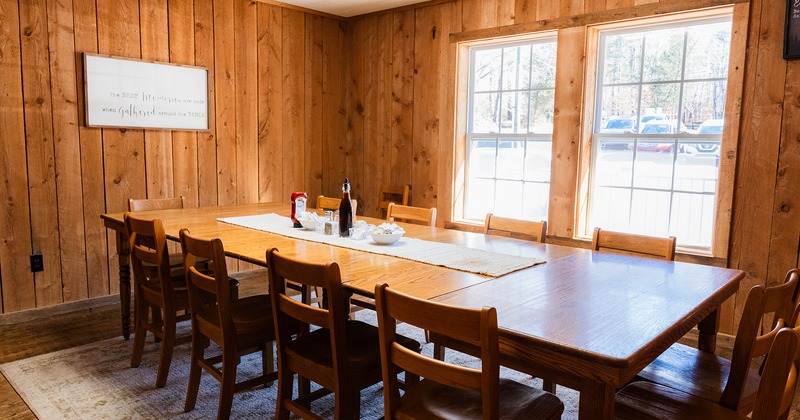 Interior, private parties room with table for ten guests