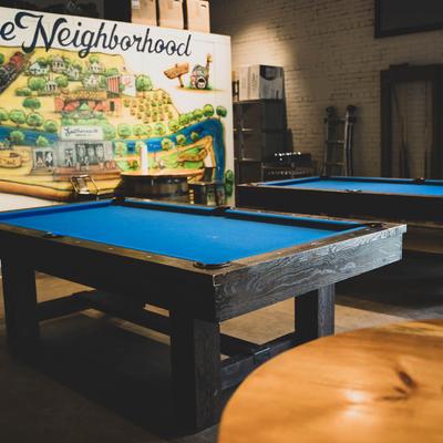 Interior, an area with pool tables