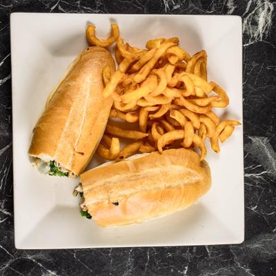 Chicken cheesesteak, top view.