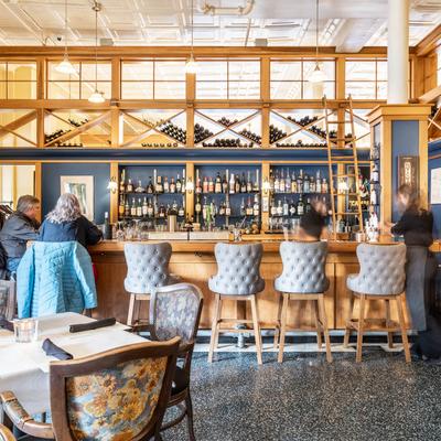 Interior, bar area, padded stools