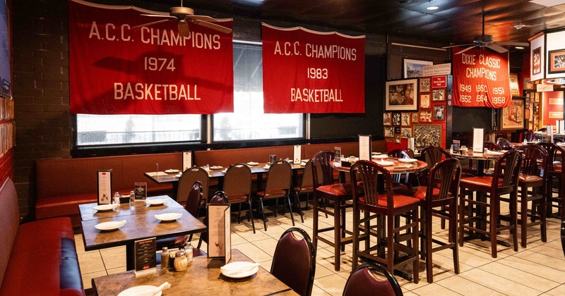 Dining area, set tables and chairs