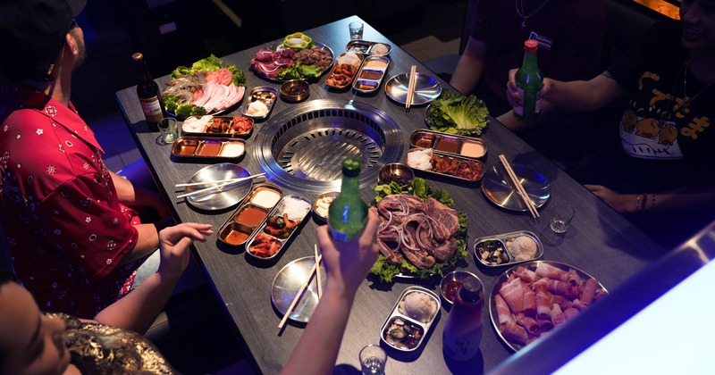 Interior, group of people enjoying their food