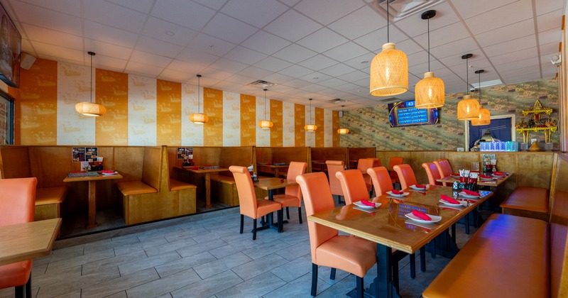 Dining area, tables ready for guests