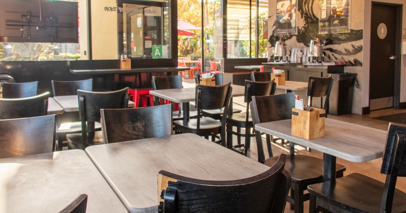 Diner table, chairs, close up, diner area behind