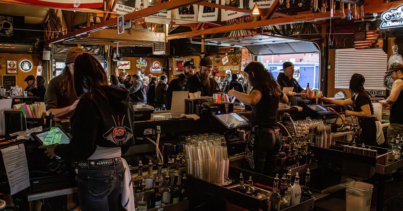 Interior, guests have a great time listening to live music